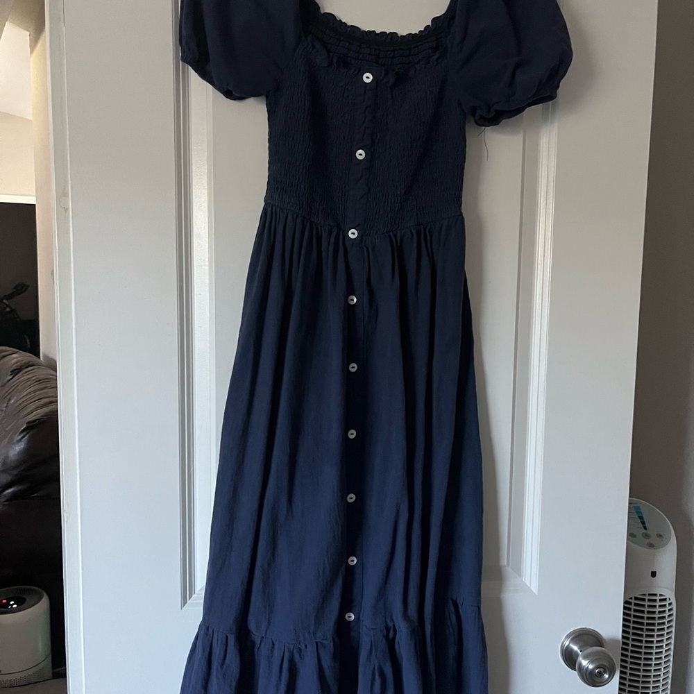 Women’s Navy Midi Dress with Button Front
